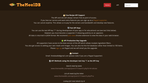 TheMealDB's website screenshot