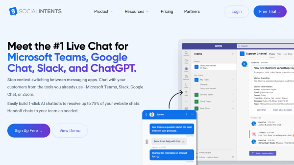 Social Intents's website screenshot