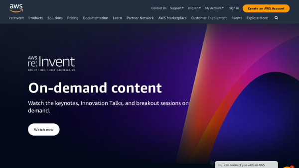 AWS's website screenshot