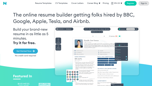 Novorésumé's website screenshot