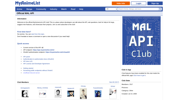 MyAnimeList's website screenshot