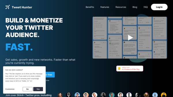 Tweet Hunter's website screenshot