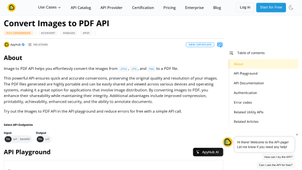 Convert Images to PDF API's website screenshot
