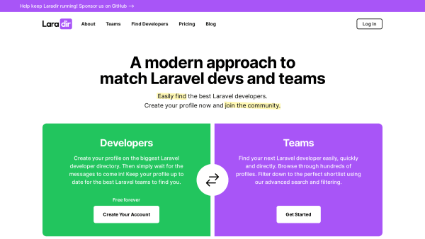 Laradir's website screenshot