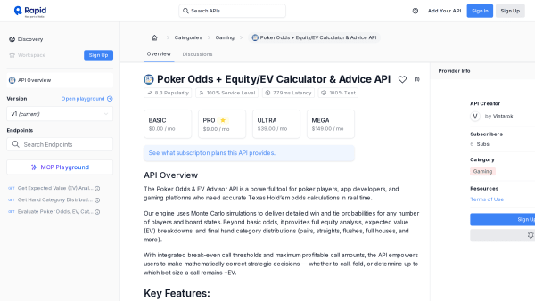 Poker Odds Equity EV Calculator & Advice's website screenshot