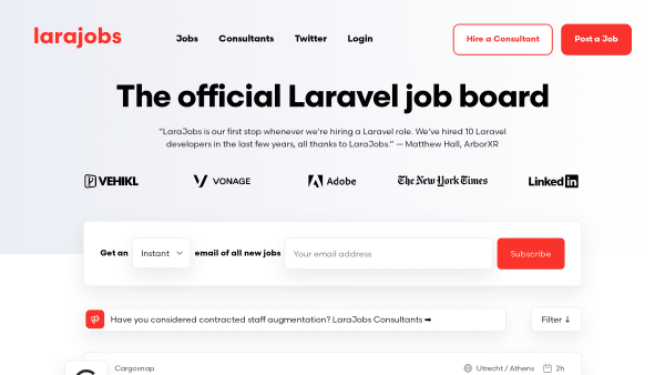 Larajobs's website screenshot