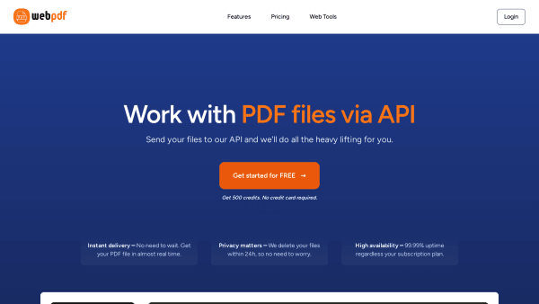 WebPDF's website screenshot