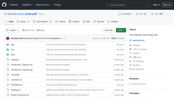 PoetryDB's website screenshot
