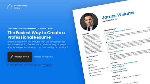 Resume maker's website screenshot