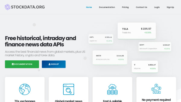 StockData's website screenshot