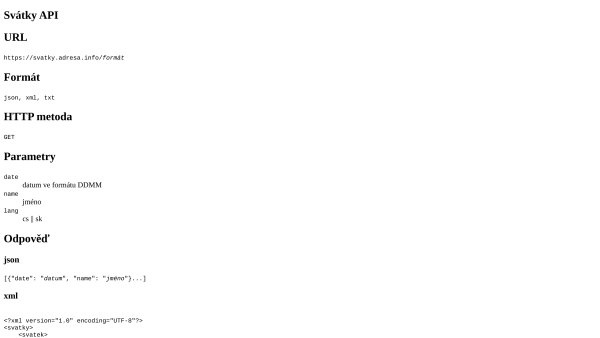 Czech Namedays Calendar's website screenshot