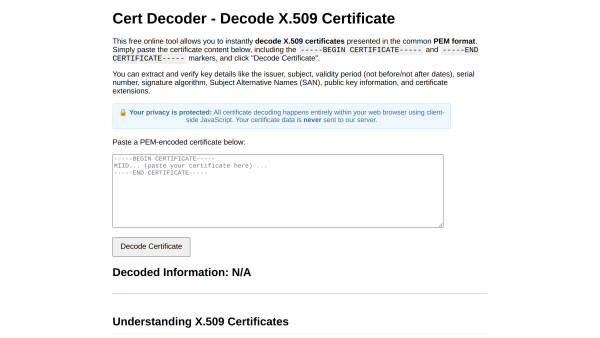 Cert Decoder's website screenshot