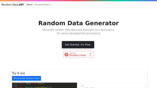 Random Data's website screenshot