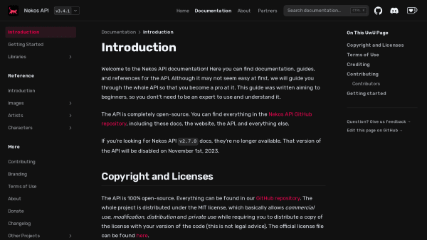 Nekos API's website screenshot