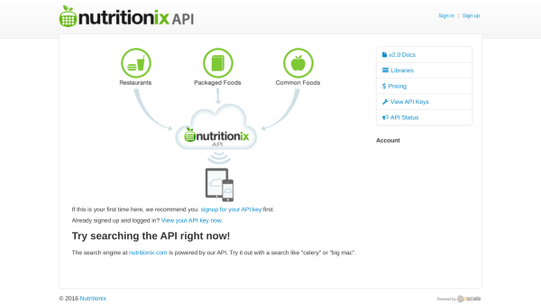 Nutritionix's website screenshot