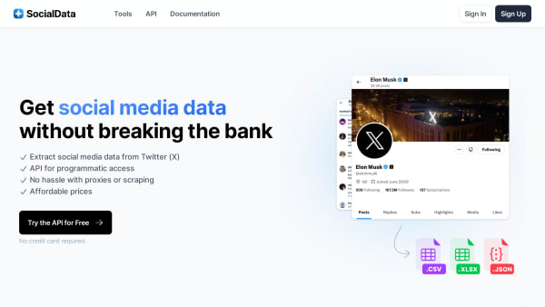 SocialData API's website screenshot