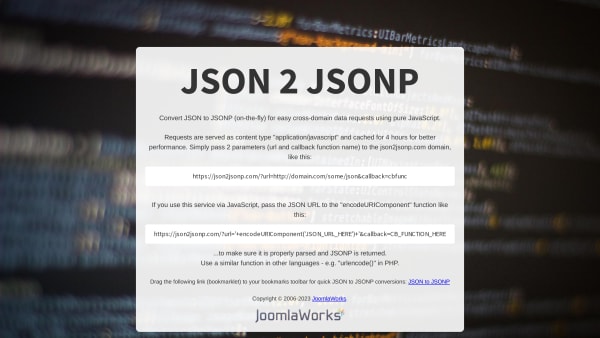 JSON 2 JSONP's website screenshot