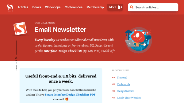 Smashing Newsletter's website screenshot
