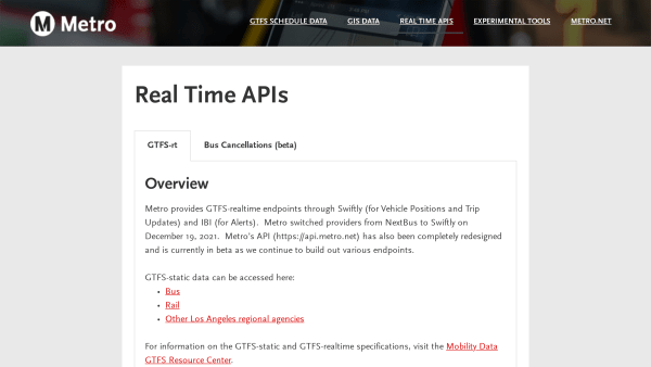 Transport for Los Angeles, US's website screenshot