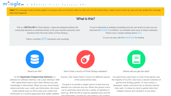 moogleAPI's website screenshot