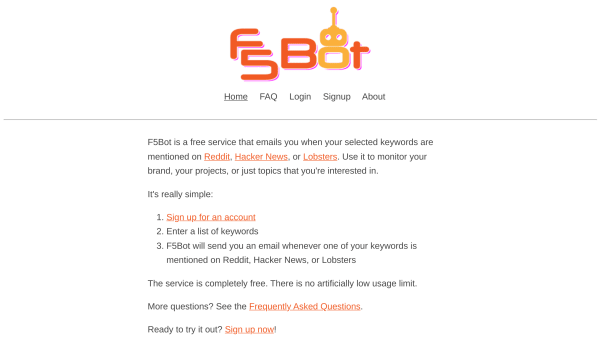 F5Bot's website screenshot
