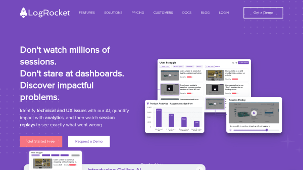LogRocket's website screenshot