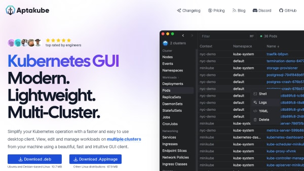 Aptakube's website screenshot