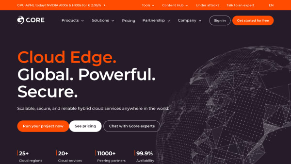 Gcore Cloud's website screenshot