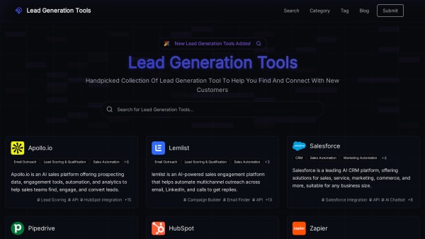 Lead Generation Tools's website screenshot