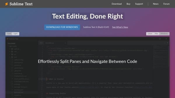 Sublime Text's website screenshot