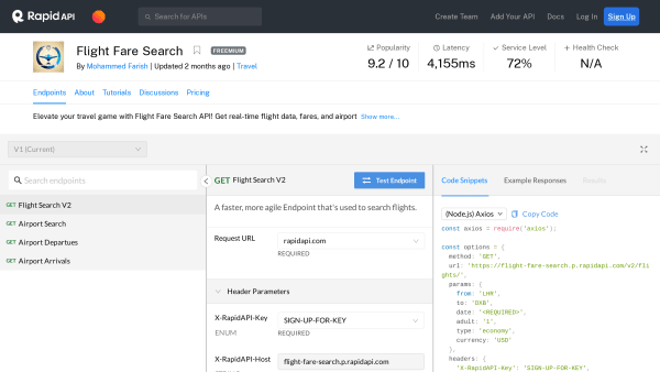 Flight Fare Search's website screenshot