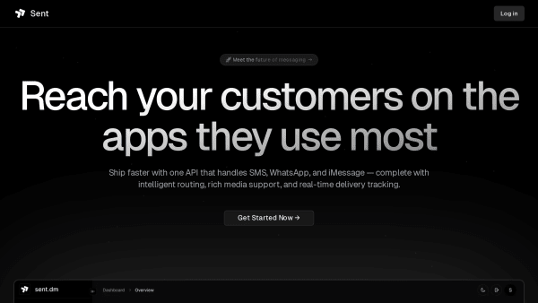 Sent.dm's website screenshot