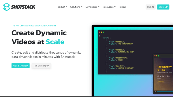 Shotstack's website screenshot