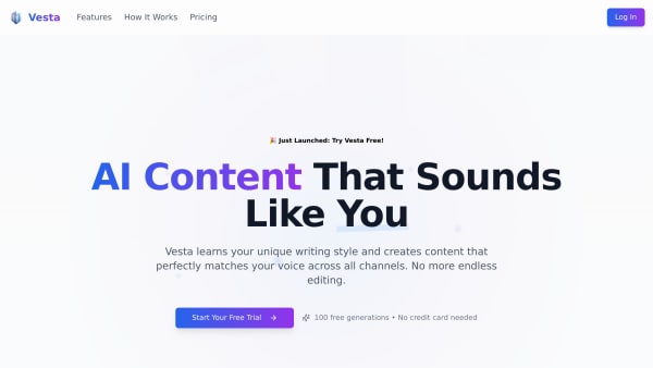 Vesta's website screenshot