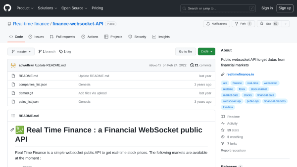 Real Time Finance's website screenshot