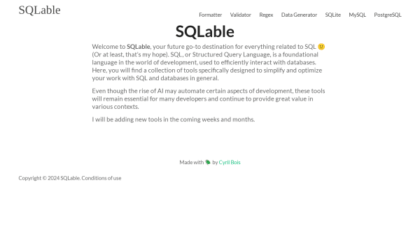Sqlable's website screenshot