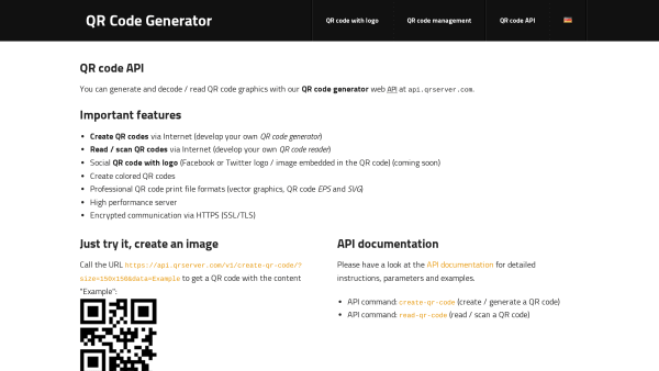 QR code's website screenshot