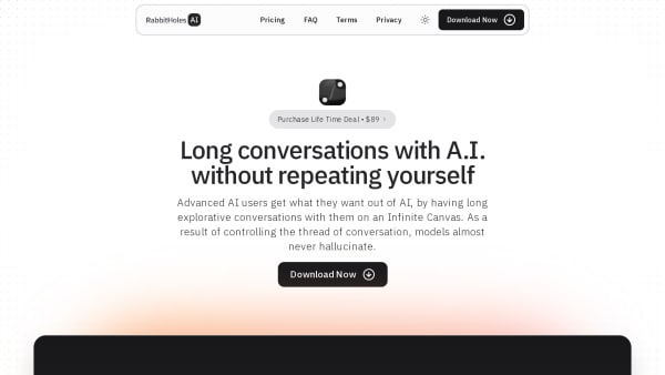 RabbitHoles AI's website screenshot