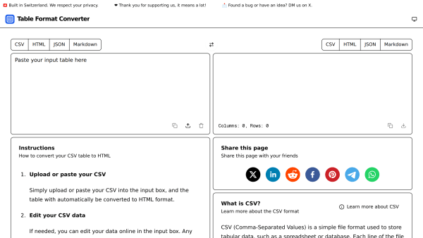 Table Format Converter's website screenshot