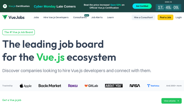 VueJobs's website screenshot