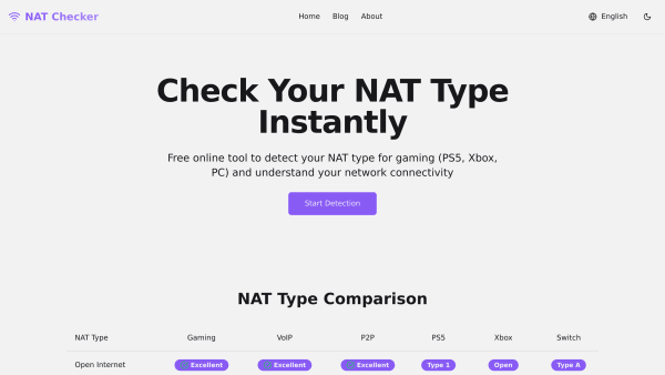NAT Checker's website screenshot