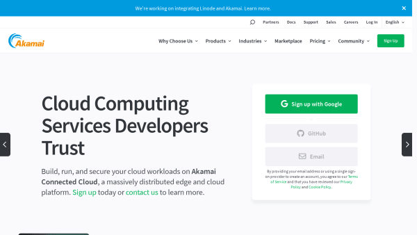 Linode's website screenshot