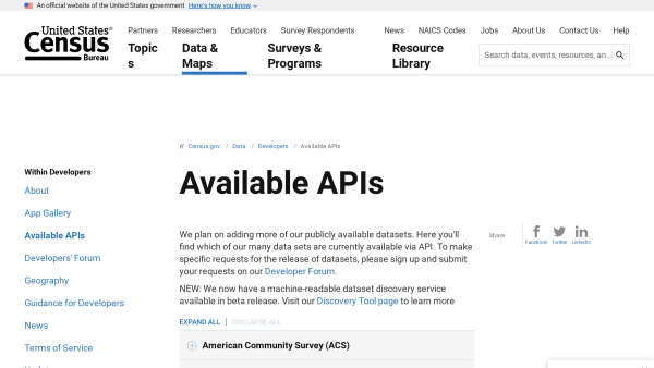 Census.gov's website screenshot