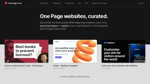 One Page Love's website screenshot