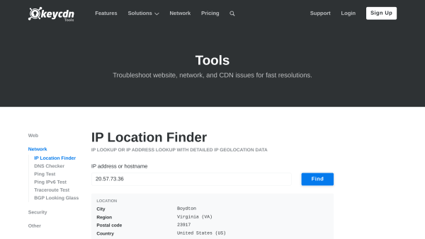 keycdn IP Location Finder's website screenshot