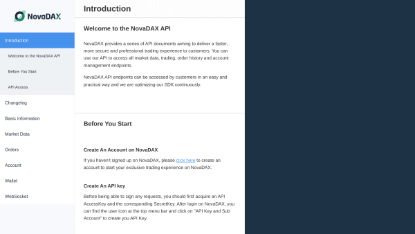 NovaDax's website screenshot