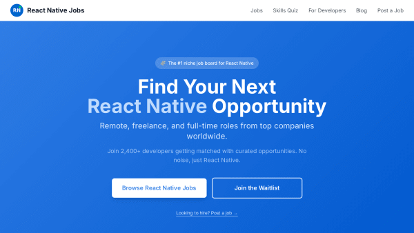 ReactNative Jobs's website screenshot