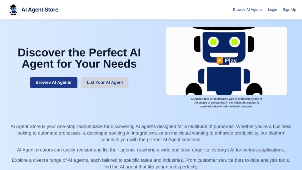 AI Agent Store's website screenshot