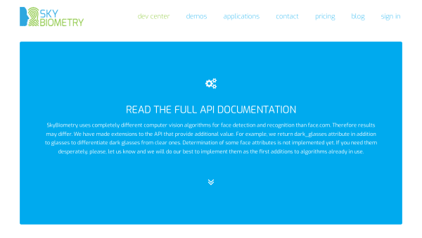 SkyBiometry's website screenshot