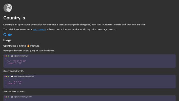 Country's website screenshot